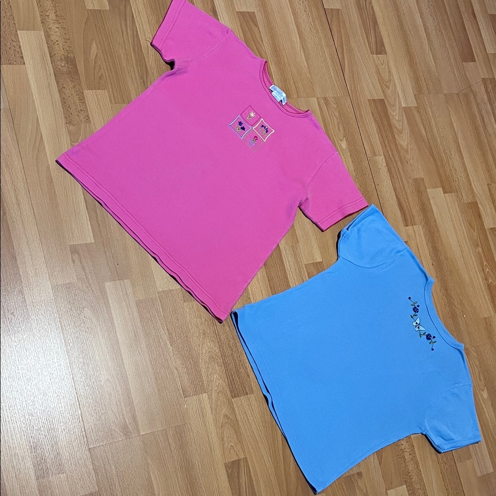 Girl’s Pink and Blue 100% Cotton Short Sleeve Tees (Sz.14/16)